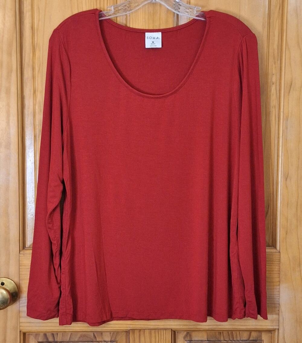 Soma Shirt Women's Medium Short Red Loungewear Intimates Comfy Pajamas Sleepwear